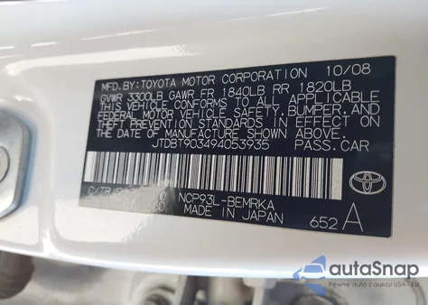 2009 Toyota Yaris из США, поврежденный, VIN JTDBT903494053935